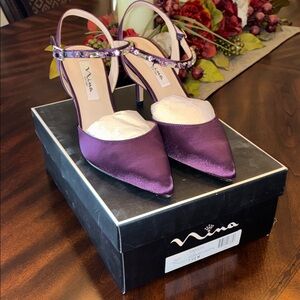 Nina Tonya Elegant Eggplant Crystal Heels